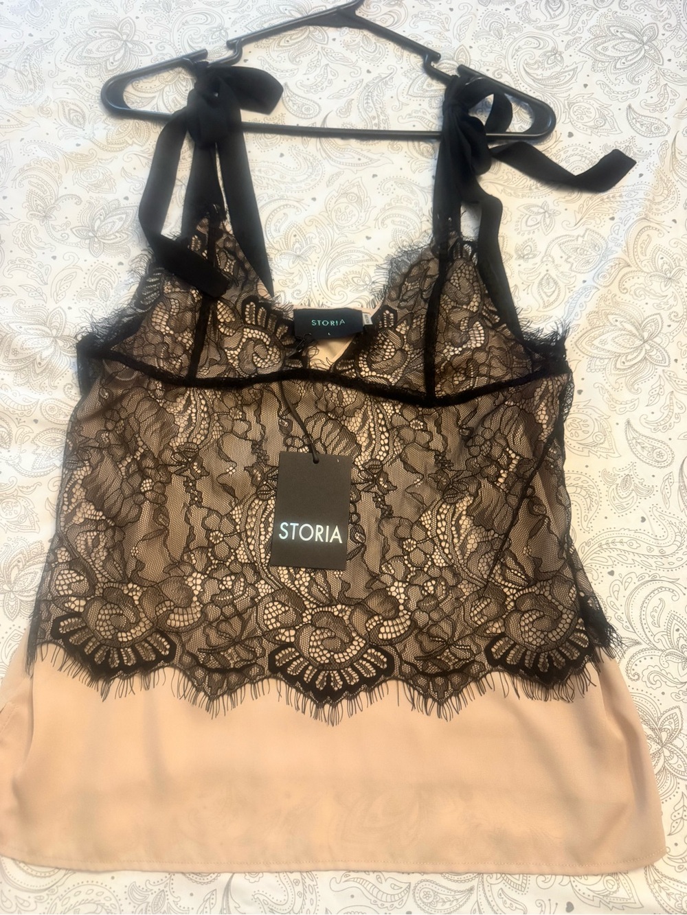 Storia Black Lace Chemise with Nude Lining